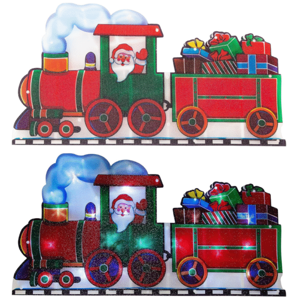 Pre-Lit 20 LED Light 45cm Santa Train Double Sided Window Silhouette Christmas Decoration