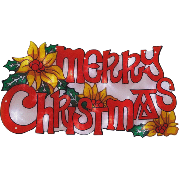 Pre-Lit 20 LED Light 45cm Xmas Sign Double Sided Window Silhouette Christmas Decoration - Mains Powered