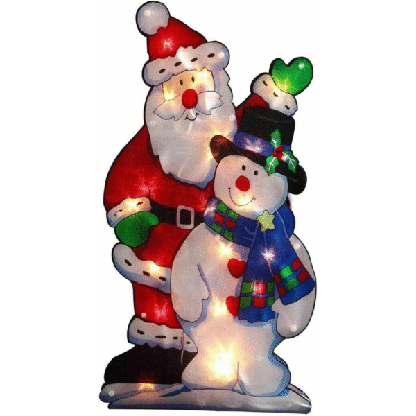 Pre-Lit 20 LED Light 45cm Santa & Snowman Double Sided Window Silhouette Christmas Decoration - Mains Powered