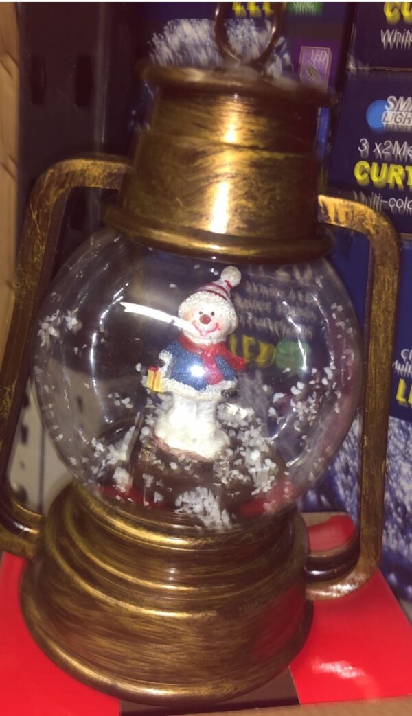 Snowman Lighted Musical Christmas Copper Globe Lantern Battery Opperated With Glitter Classic Decoration for Home