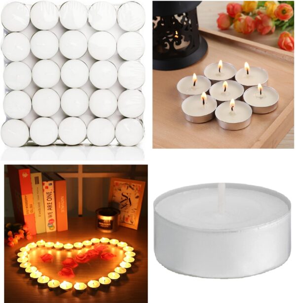 100 PCS Unscented Tea Light Candles 4 Hour Burning Time Tealight Night Light Candles White Home Party Christmas Decoration