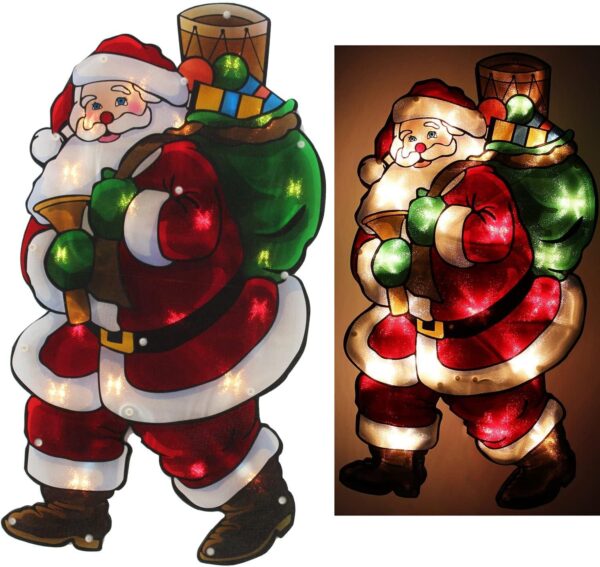 A-Z Pre-Lit 20 LED Light 45cm Santa Sack Double Sided Window Silhouette Christmas Decoration - Mains Powered