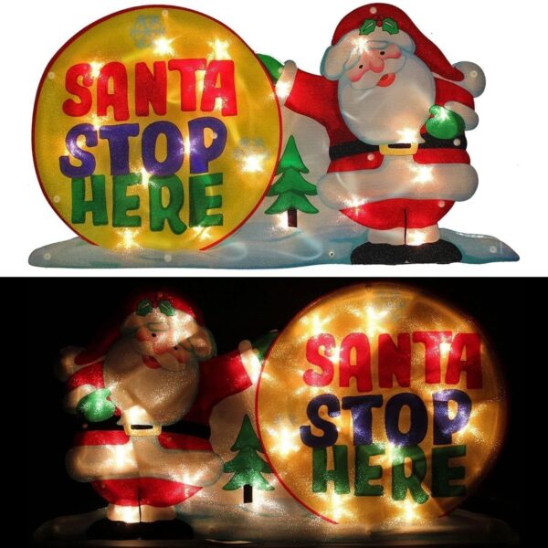 Double Sided Window Silhouette Christmas Santa Stop Decoration - Mains Powered