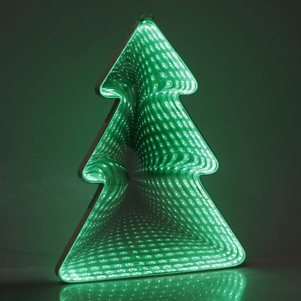 35.5cm 3D Double Sided Infinity Mirror Tree with Green LEDs Low Voltage Christmas Decoration