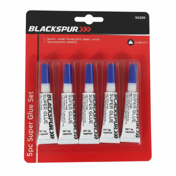 Blackspur Super Glue 5-Pack  Extra Strong Clear Adhesive 3g Tubes